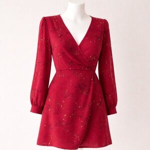 Madewell Red Floral Wrap Mini Dress Long Sleeve Size 6 NWT